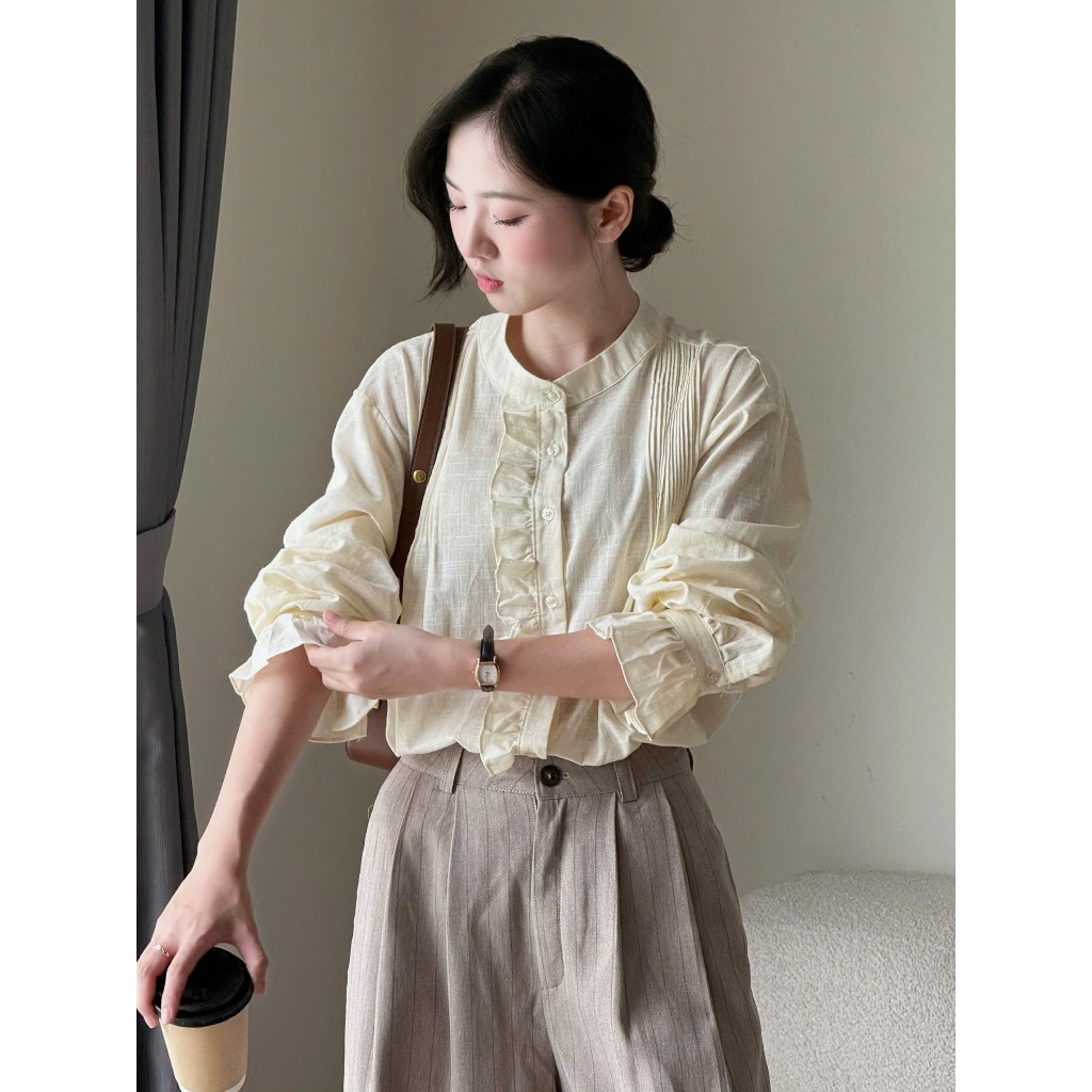 Áo sơ mi nẹp cúc bèo tay xoè dáng điệu Miha Studio