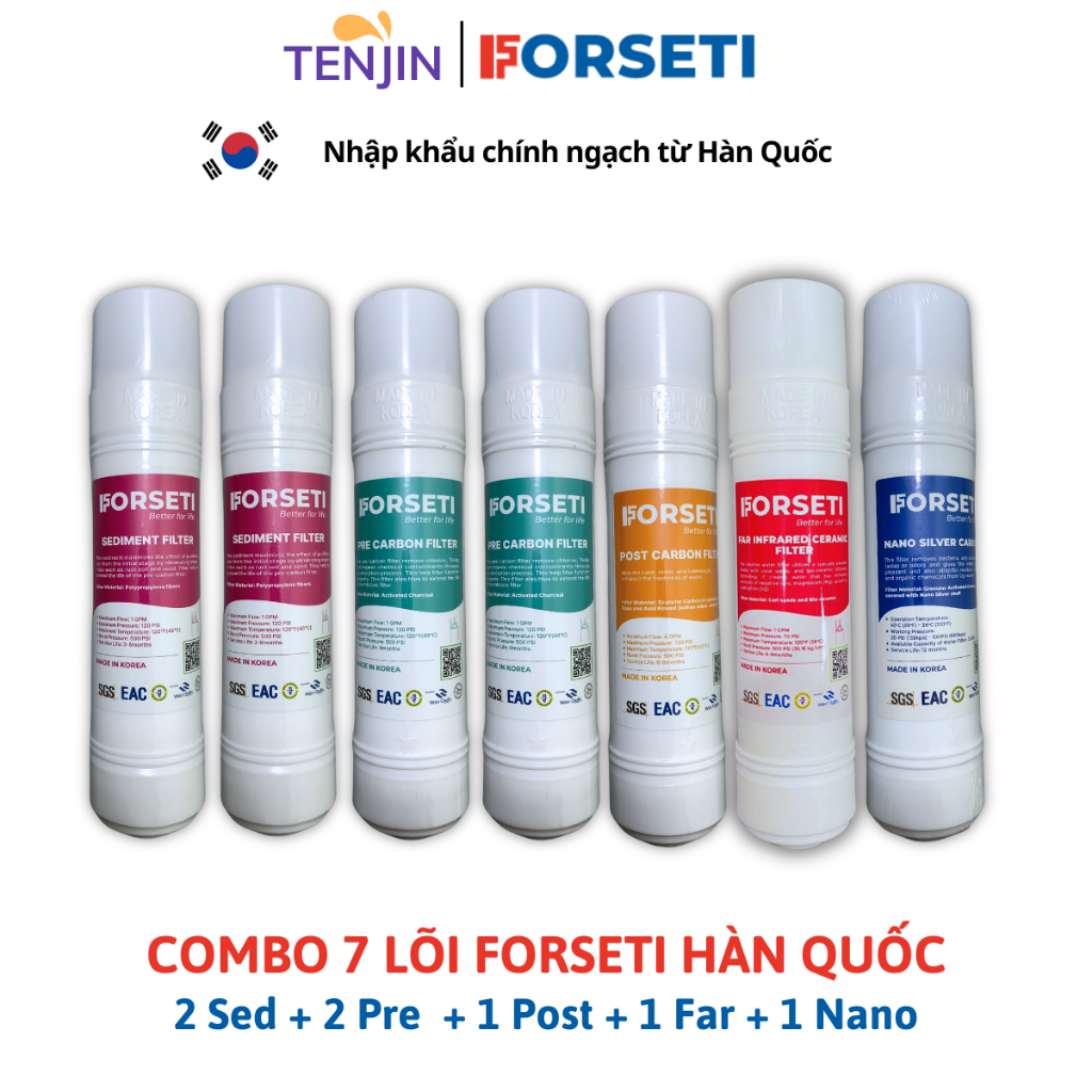 Combo 8 Lõi Lọc FORSETI Gồm 2 Sediment + 2 Pre Carbon + 1 RO + 1 Post Carbon + 1 Infrared + 1 Nano Model WPK-888