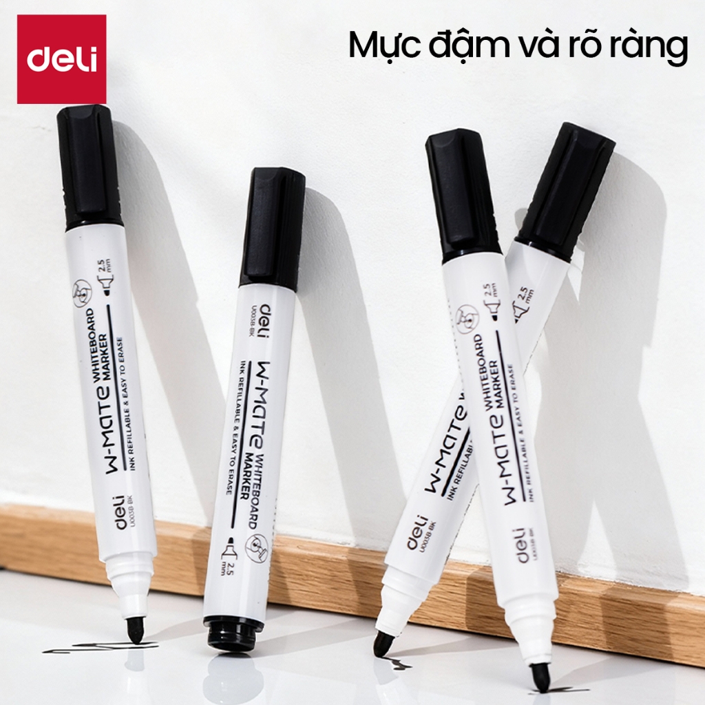 Bút Lông Bảng Thế Hệ Mới Deli W-Mate Thay Được Mực Xanh Đen Đỏ Ngòi 2.5mm Mực Lau Sạch