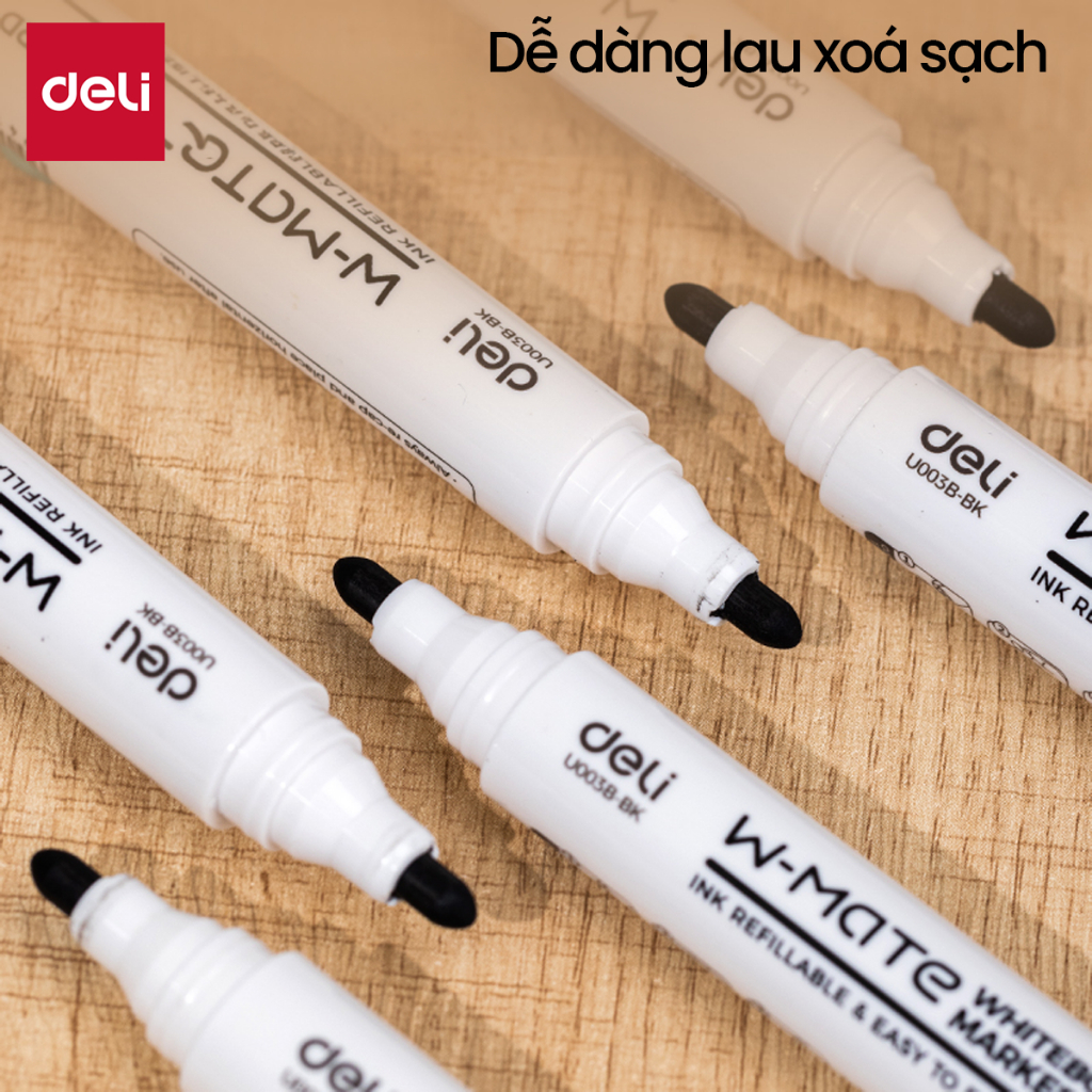 Bút Lông Bảng Thế Hệ Mới Deli W-Mate Thay Được Mực Xanh Đen Đỏ Ngòi 2.5mm Mực Lau Sạch