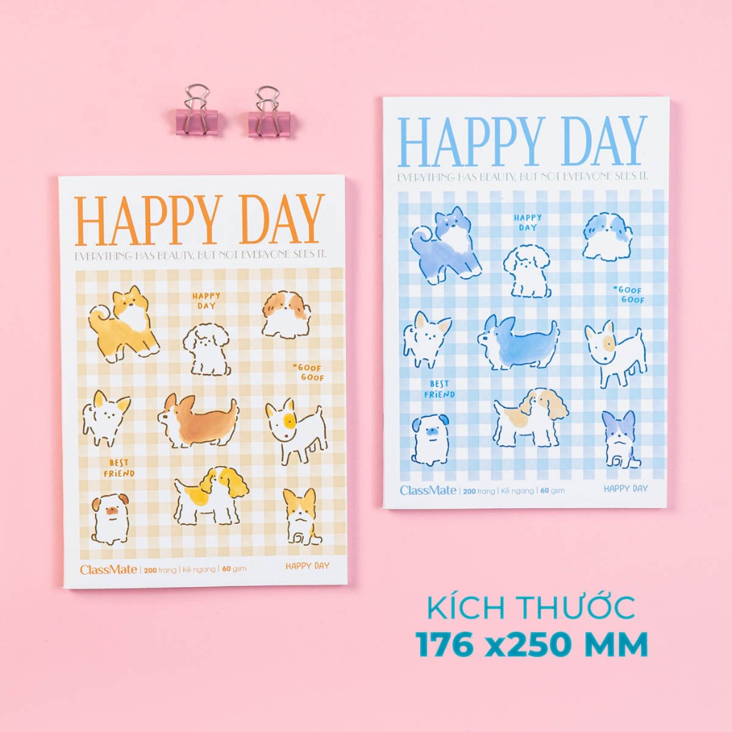 Vở Kẻ Ngang 200 Trang Classmate Quyển Vở B5, 60gsm Bìa Happy Day Chống Nước Tập Sinh Viên Ghi Chép NB5-20-0332