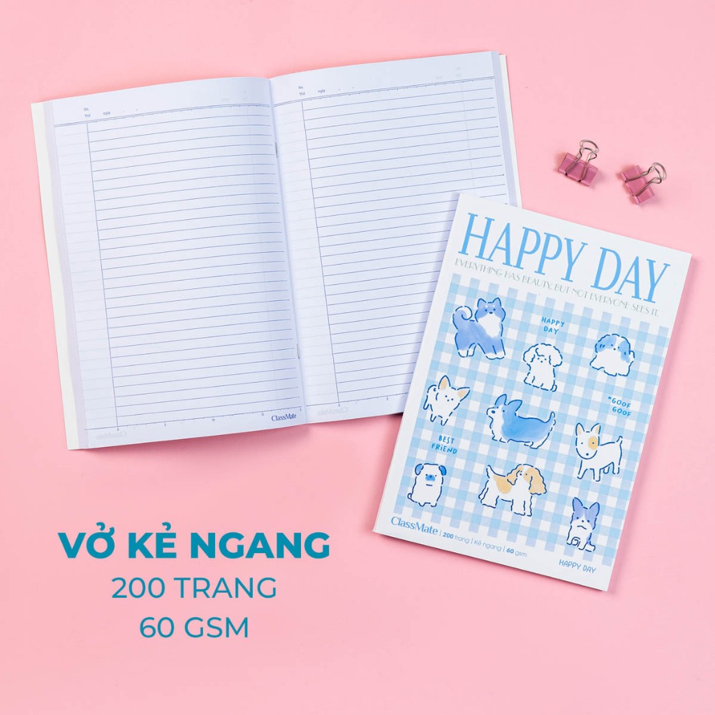 Vở Kẻ Ngang 200 Trang Classmate Quyển Vở B5, 60gsm Bìa Happy Day Chống Nước Tập Sinh Viên Ghi Chép NB5-20-0332