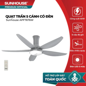 Quạt trần 5 cánh có đèn SUNHOUSE APEX APF7676W - Tiết kiệm điện, đảo chiều quay, đèn LED 3 màu
