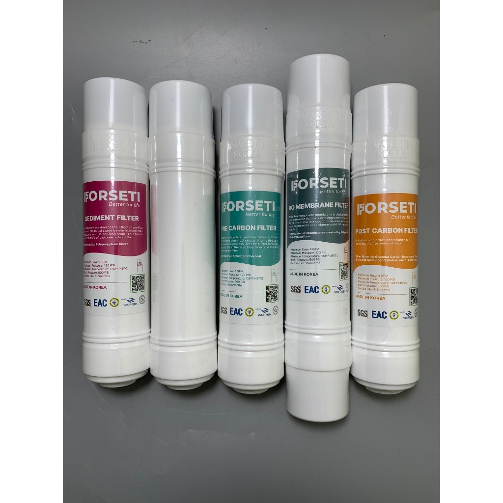 Combo 5 Lõi Lọc FORSETI Gồm 2 Sediment + 1 Pre Carbon + 1 RO Membrane + 1 Post Carbon Model WPK-812, WPK-816, WPK-838..
