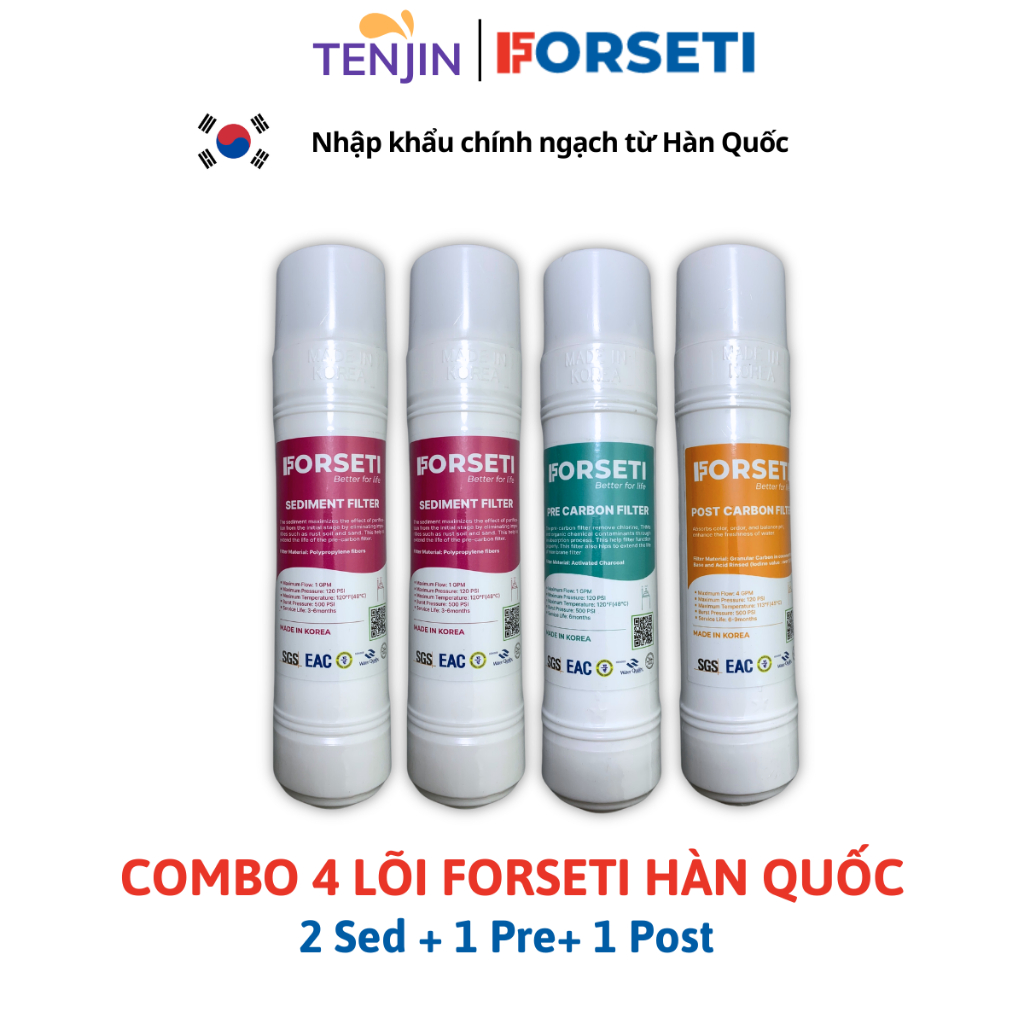 Combo 5 Lõi Lọc FORSETI Gồm 2 Sediment + 1 Pre Carbon + 1 RO Membrane + 1 Post Carbon Model WPK-812, WPK-816, WPK-838..