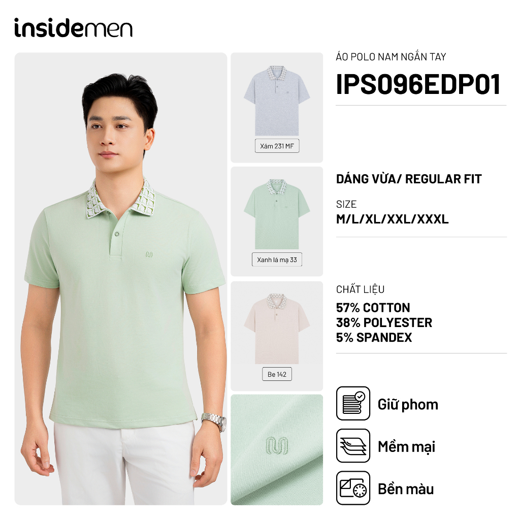 Áo Polo Nam Insidemen Regular Fit Cottion Thoáng khí Co Giãn IPS096EDP01