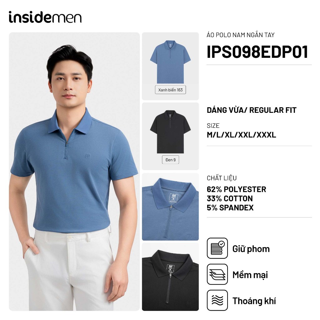 Áo Polo Nam Insidemen Regular Fit Cotton Spandex Thoáng Mát IPS098EDP01