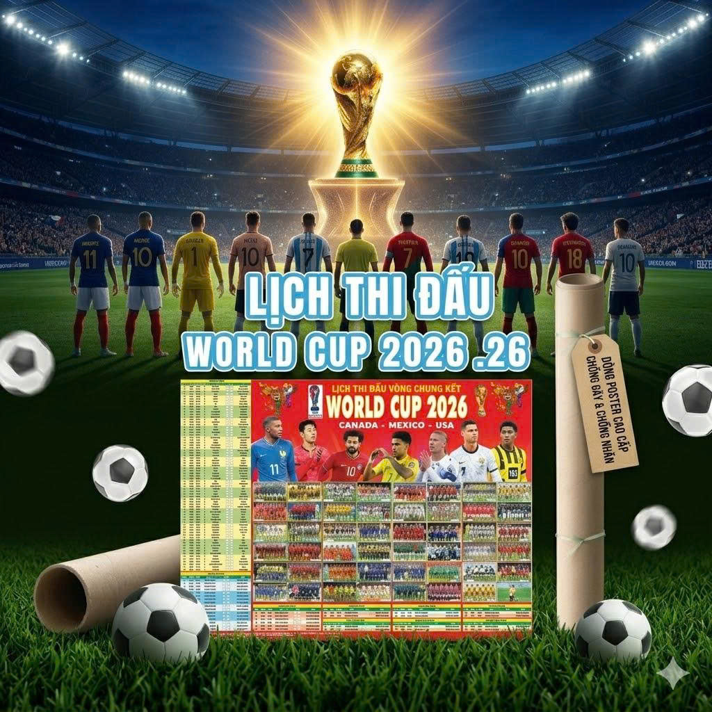 [Kèm Ống Bảo Vệ] Poster Lịch Thi Đấu Vòng Chung Kết World Cup 2026 - 65 x 86 cm - Fahasa