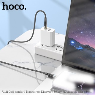 Cáp sạc nhanh Hoco U121 TypeC to LaiNing 27W, Thiết kế trong suốt, dài 1.2M, Có đèn báo sạc (Đen) - Phụ Kiện Nhất Tín