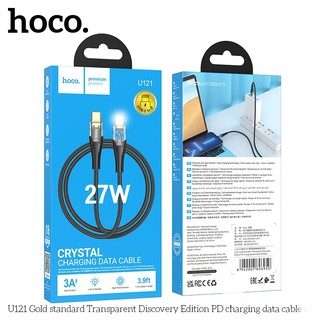 Cáp sạc nhanh Hoco U121 TypeC to LaiNing 27W, Thiết kế trong suốt, dài 1.2M, Có đèn báo sạc (Đen) - Phụ Kiện Nhất Tín