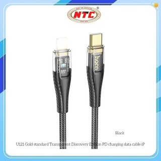 Cáp sạc nhanh Hoco U121 TypeC to Laining 27W Thiết kế trong suốt, dài 1.2M, Có đèn báo sạc (Đen)