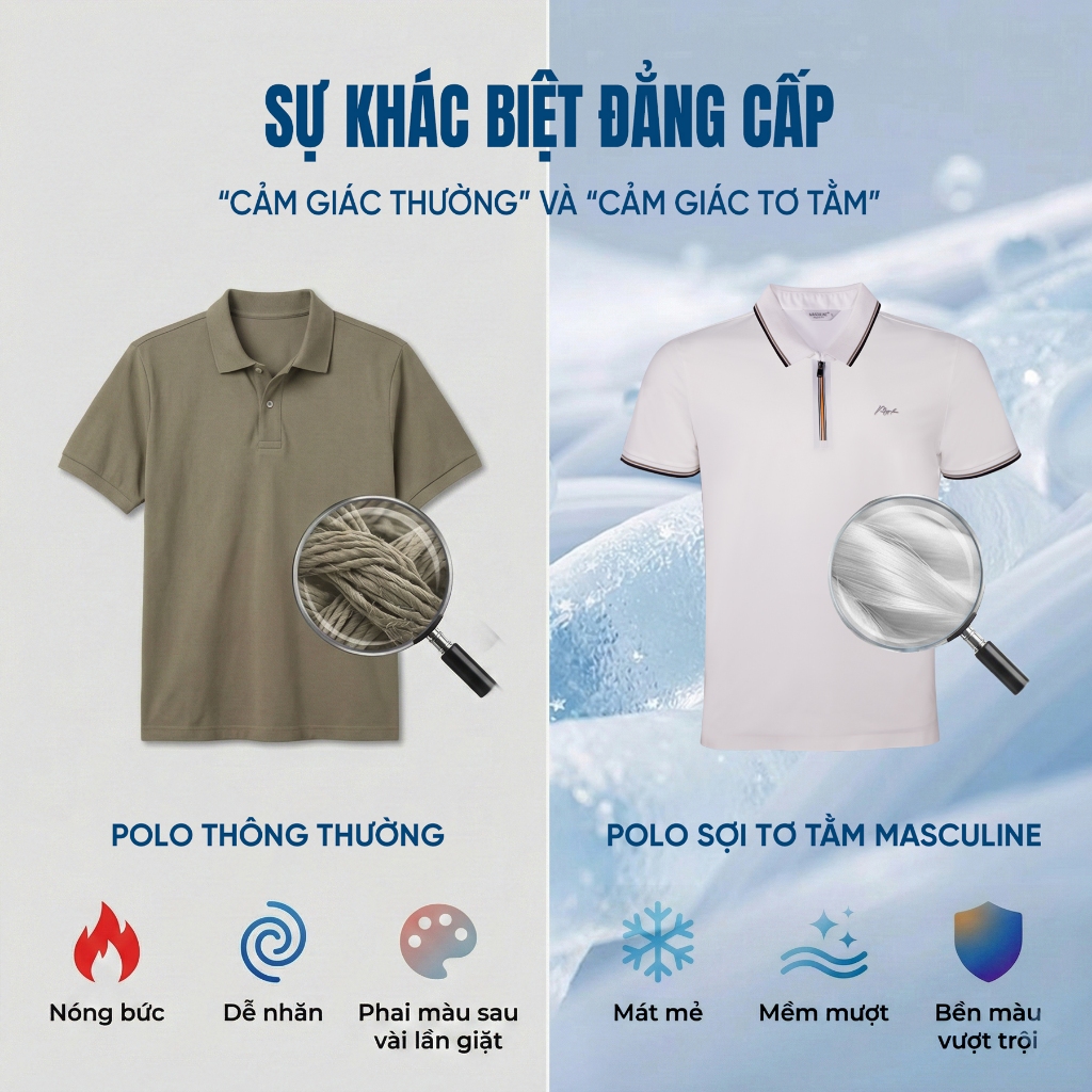 Áo polo nam cao cấp MASCULINE APL612 - Phom regular fit áo cổ bẻ phối phối sọc ngang màu xanh đen