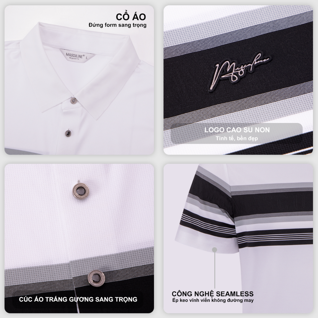 Áo polo nam MASCULINE APL616 - Cổ bẻ phối sọc ngang ngực phom regular fit thành phần sợi tơ tằm mềm mịn