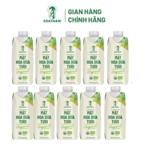 Combo 10 Hộp Mật hoa dừa tươi Organic Sokfarm 330ml