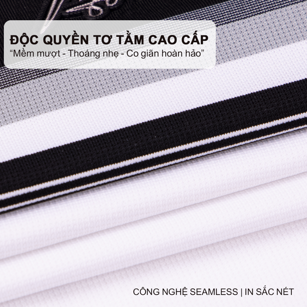 Áo polo nam MASCULINE APL616 - Cổ bẻ phối sọc ngang ngực phom regular fit thành phần sợi tơ tằm mềm mịn