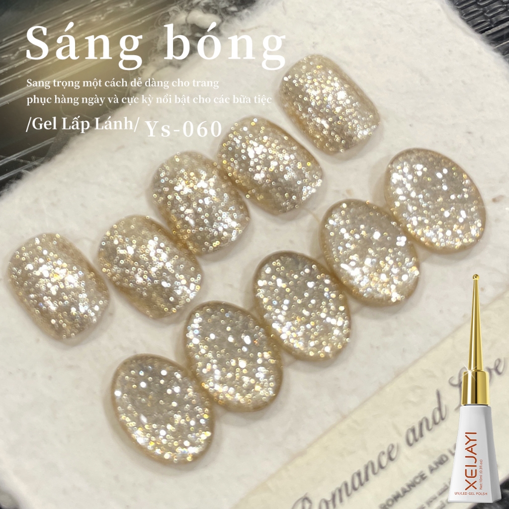 XEIJAYI 10ml- Sơn móng tay dạng gel ánh nhũ vàng sâm panh, thích hợp cho các salon và các dự án DIY.