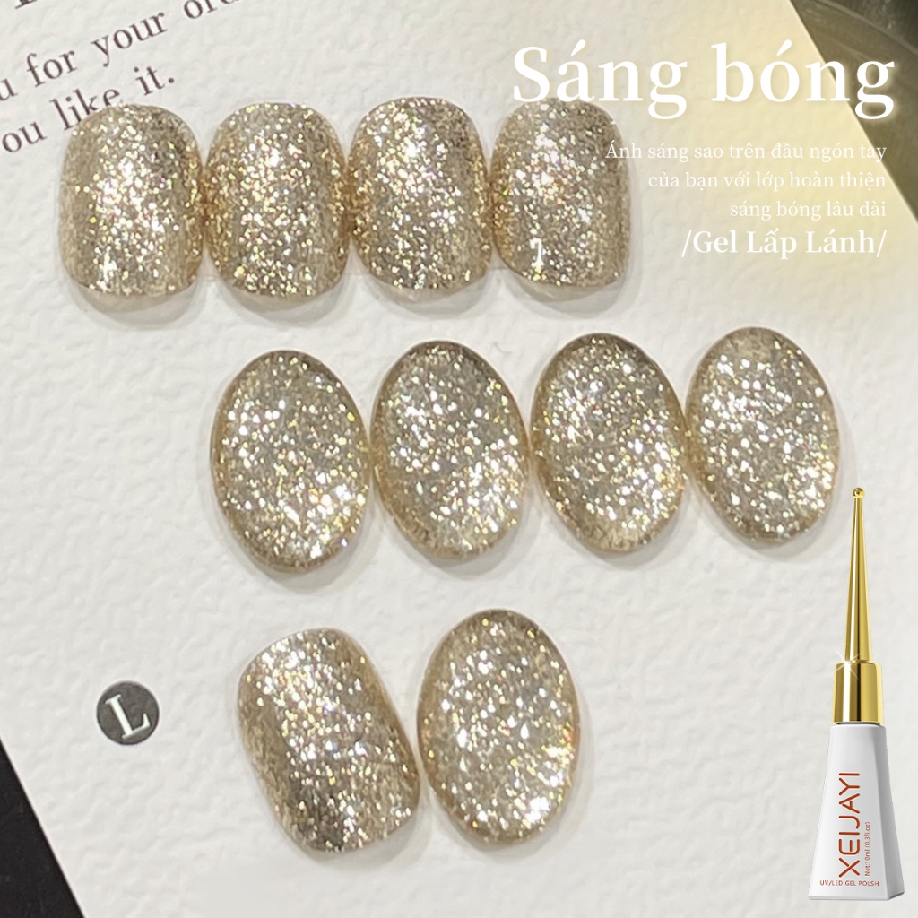 XEIJAYI 10ml- Sơn móng tay dạng gel ánh nhũ vàng sâm panh, thích hợp cho các salon và các dự án DIY.