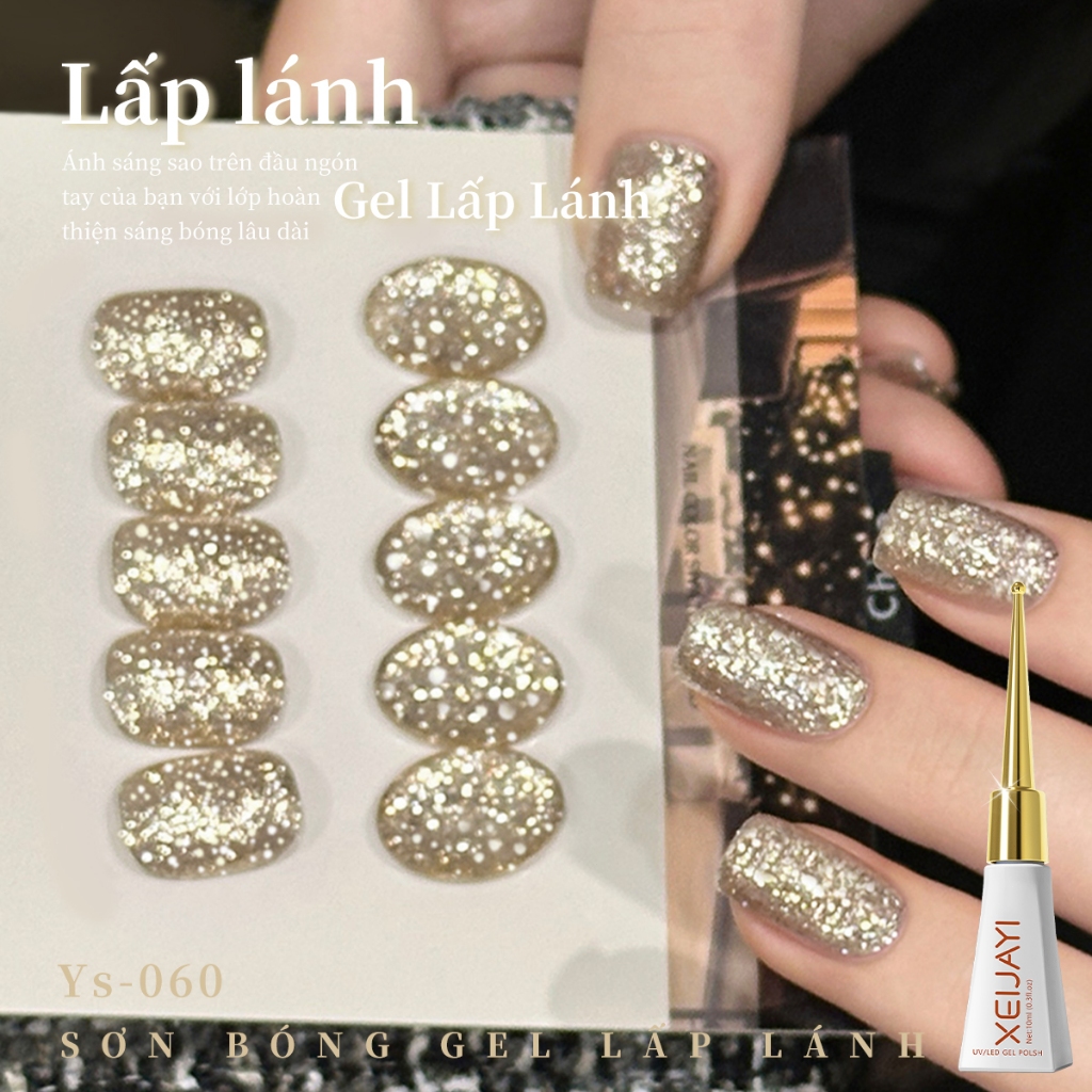 XEIJAYI 10ml- Sơn móng tay dạng gel ánh nhũ vàng sâm panh, thích hợp cho các salon và các dự án DIY.