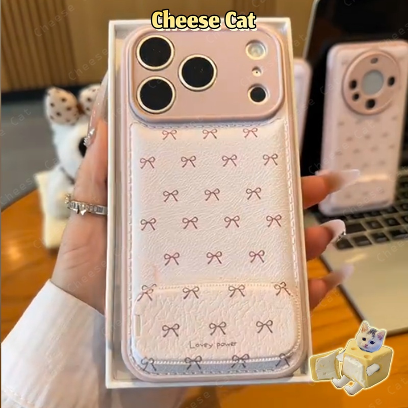 Ốp lưng iPhone da nơ đơn giản cho iPhone 17 16 15 14 13 12 11 Pro Max 7 Plus Xs Max XR Vỏ có giá đỡ điện thoại