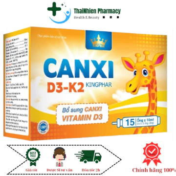 Siro ống Canxi D3-K2 Kingphar hỗ trợ bổ sung canxi vitamin D3 cho trẻ em (Hộp 4 vỉ x 5 ống 5ml)