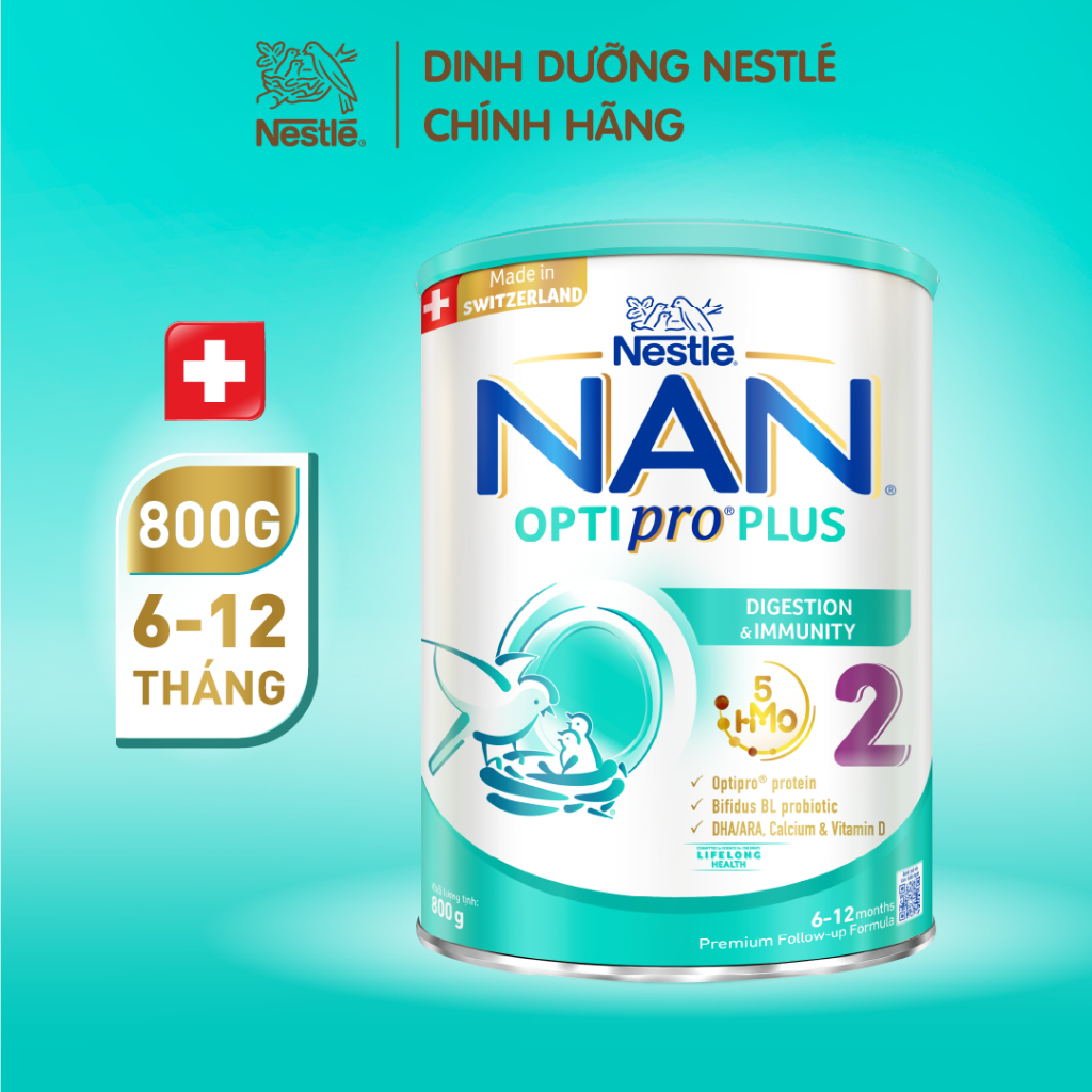 Sữa bột Nestle NAN OPTIPRO PLUS 2 800g Từ Thụy Sĩ với 5HMO Hỗ Trợ Tiêu ...