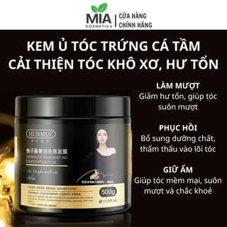 Kem ủ tóc trứng cá tầm HUNMUI 500g - Hỗ trợ phục hồi tóc hư tổn, khô xơ, chẻ ngọn, mềm mượt bóng khoẻ