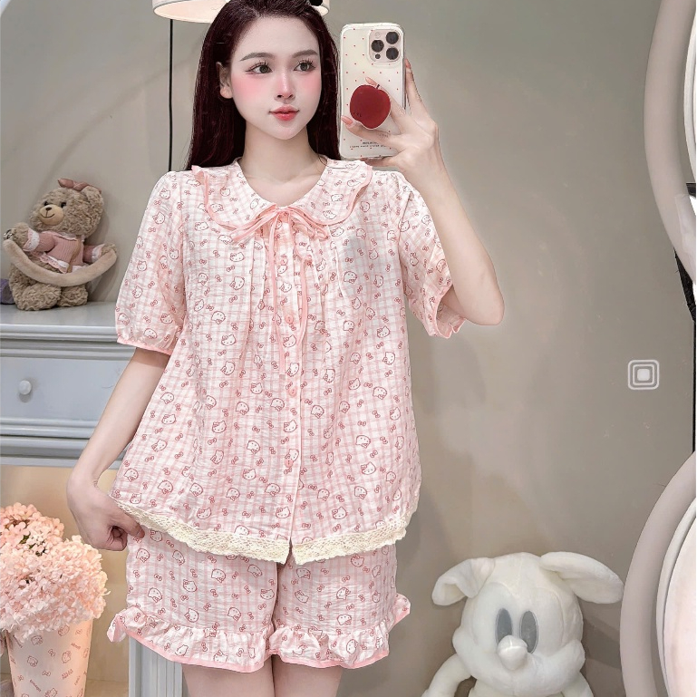 [MẪU HÈ] Bộ Đồ Ngủ Nữ JUSOKA Pijama Cổ Sen Vạt Ren Trắng Chất Đũi Hàn Siêu Xinh DU01 Nhiều Họa Tiết Dễ Thương