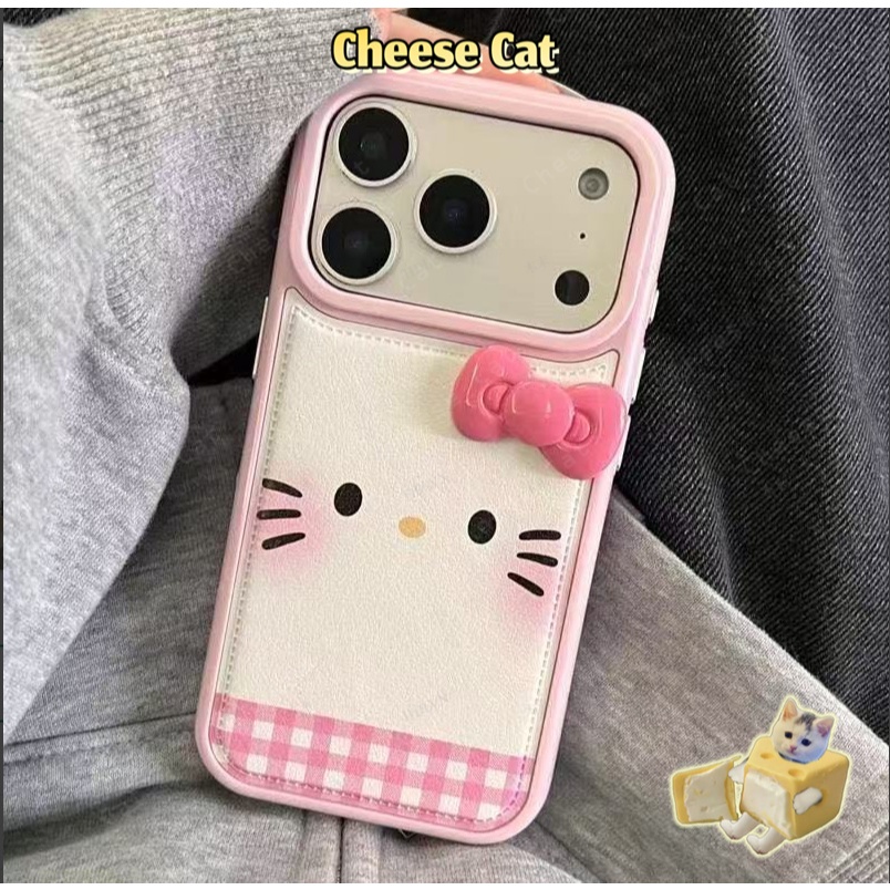 Ốp iPhone 3D hình nơ Kitty cho iPhone 17 16 15 14 13 12 11 Pro Max 17 Air 7 Plus Xs Max XR Bao da màu hồng