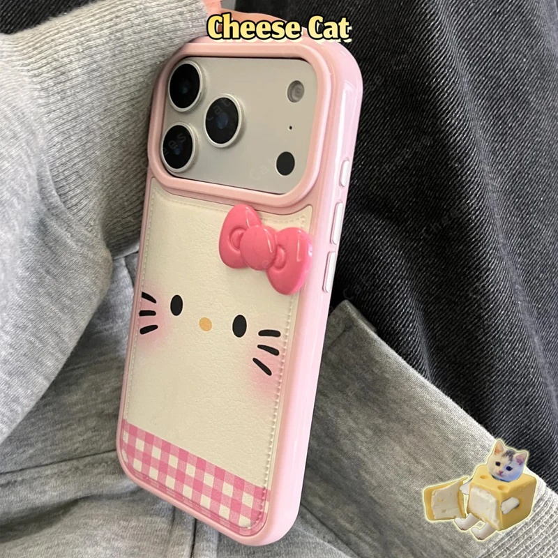 Ốp iPhone 3D hình nơ Kitty cho iPhone 17 16 15 14 13 12 11 Pro Max 17 Air 7 Plus Xs Max XR Bao da màu hồng