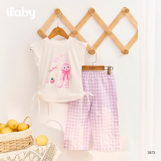 Bộ đồ hè bé gái ILABY HCM áo thun cánh tiên in hình thỏ phối dây rút và quần caro năng động [3873]