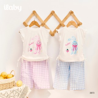 Bộ đồ hè bé gái ILABY HCM áo thun cánh tiên in hình thỏ phối dây rút và quần caro năng động [3873]