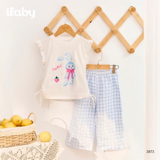 Bộ đồ hè bé gái ILABY HCM áo thun cánh tiên in hình thỏ phối dây rút và quần caro năng động [3873]