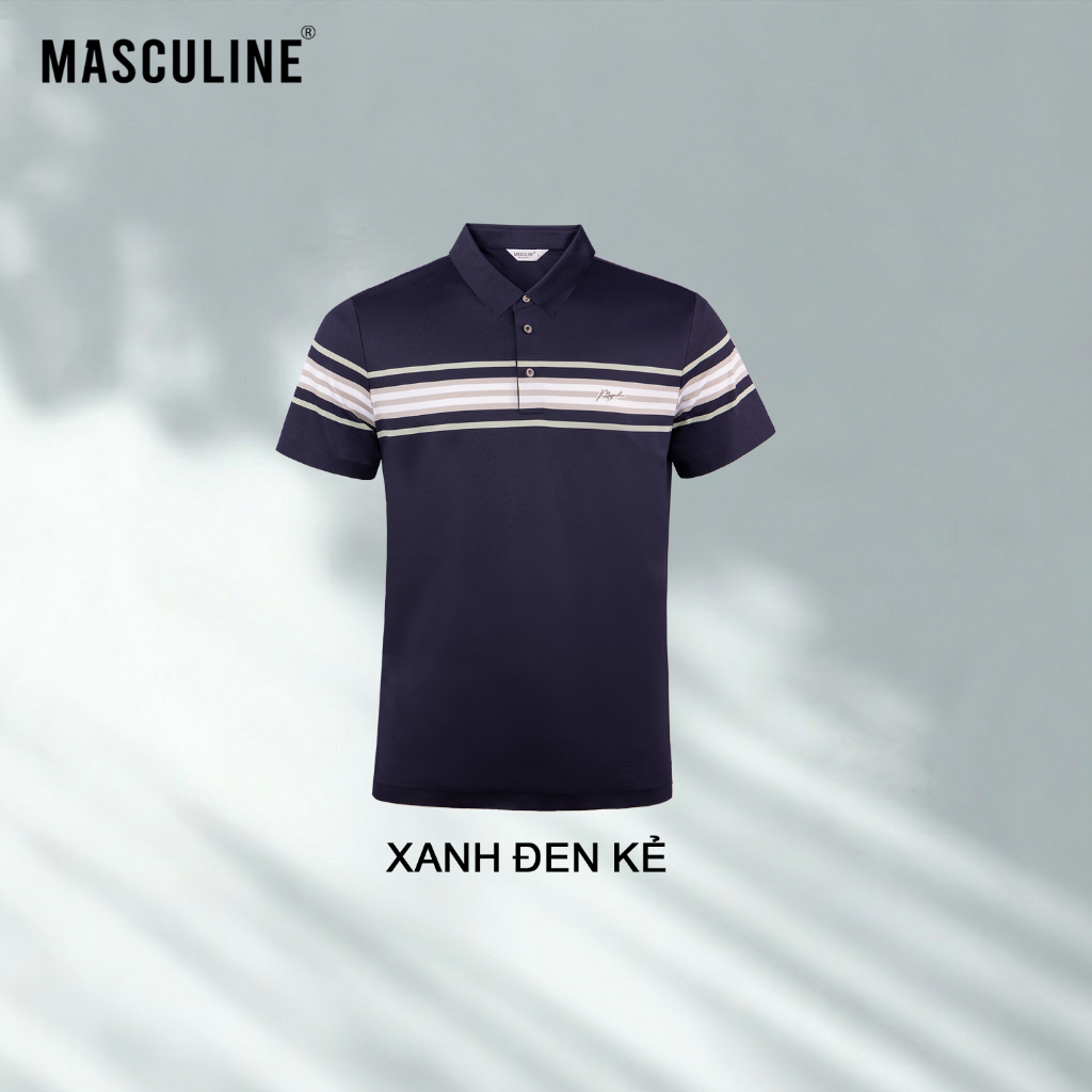 Áo polo nam cao cấp MASCULINE APL612 - Phom regular fit áo cổ bẻ phối phối sọc ngang màu xanh đen