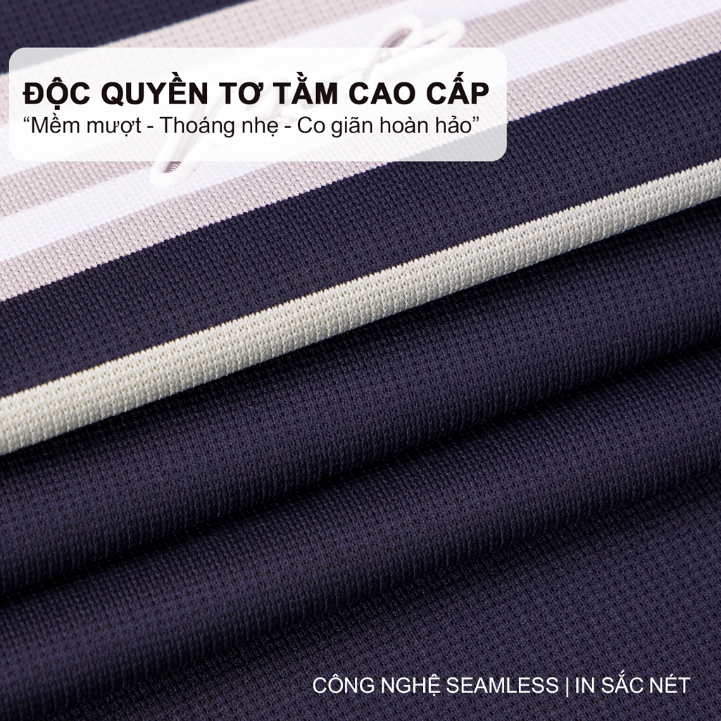 Áo polo nam cao cấp MASCULINE APL612 - Phom regular fit áo cổ bẻ phối phối sọc ngang màu xanh đen