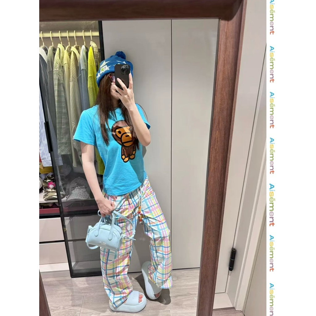 (sẵn) Áo thun baby tee màu xanh biển hoạ tiết những chú cún khỉ chất co giãn ABBT029 - Tiktik