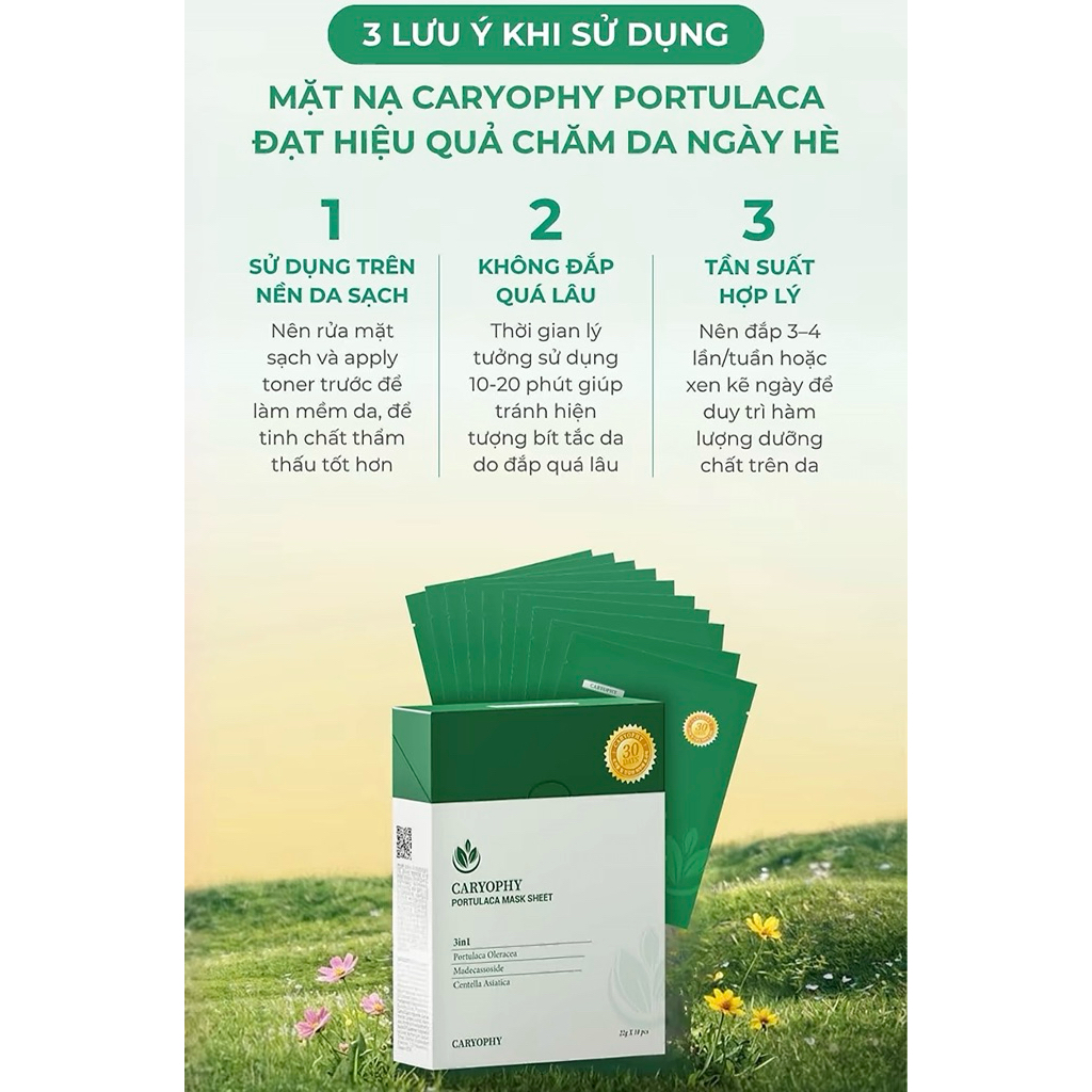 Mặt nạ giấy Caryophy Portulaca Mask Sheet hộp 10 miếng chính hãng dưỡng ẩm mượt mà