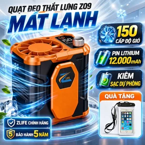Quạt Đeo Thắt Lưng 150 Cấp Độ Gió Z09 12000mAh, Quạt Điều Hòa Mini Đeo Hông, Đeo Cổ, Gió Cực Mạnh