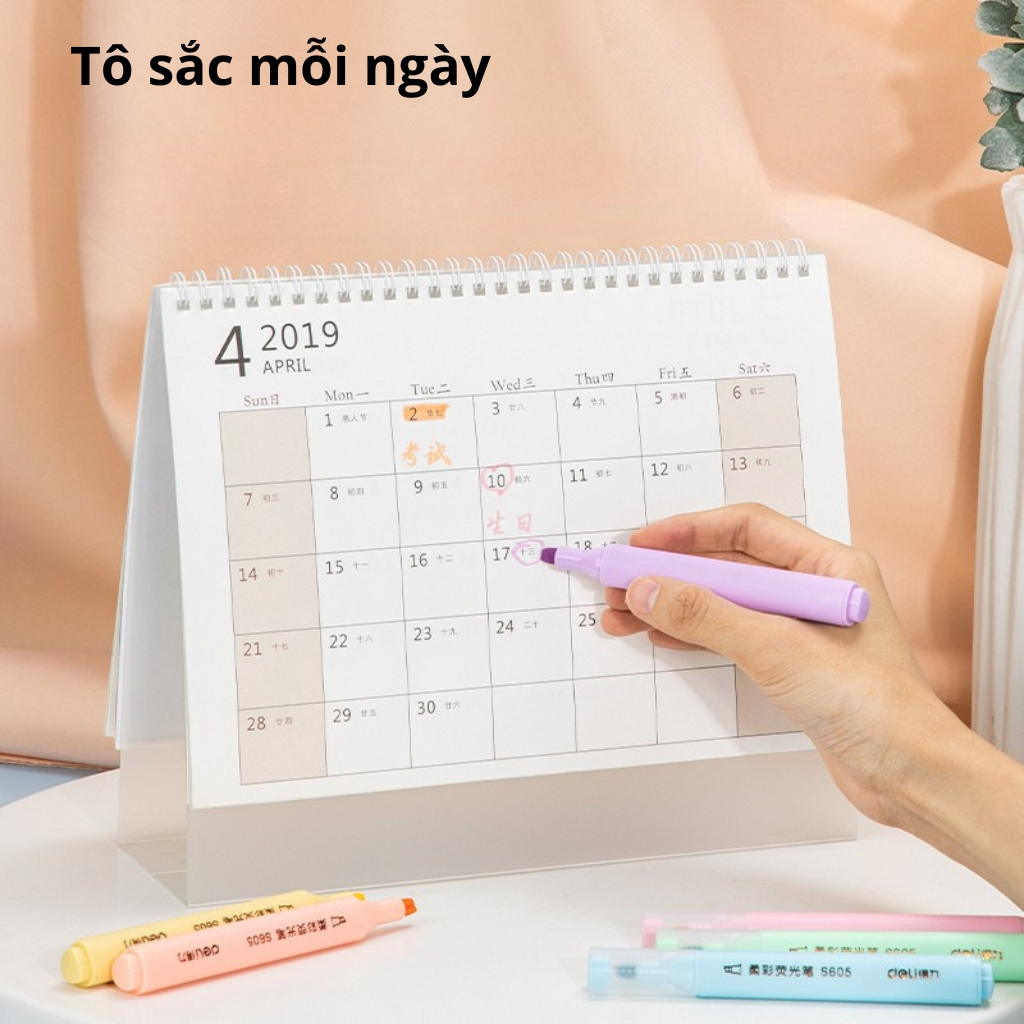 Set 6 Bút Dạ Quang Deli Pastel Retro Đầu Vát Thân Tam Giác Rửa Được Dùng Đánh Dấu Take Note Ghi Nhớ Trang Trí Xinh Xắn
