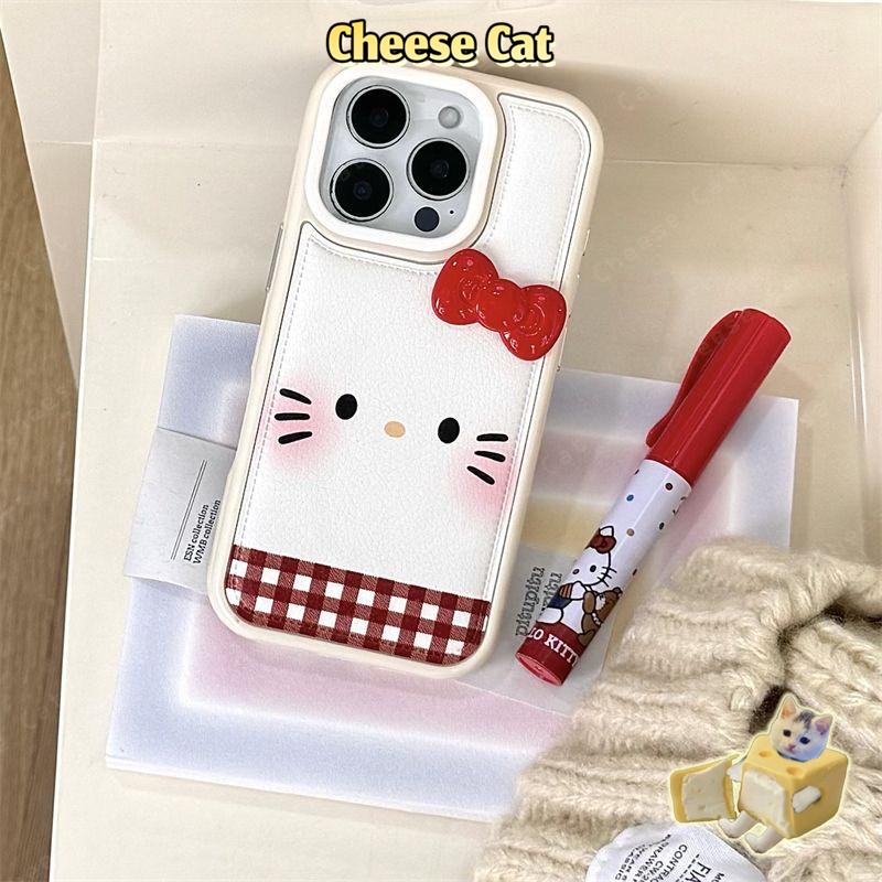 Ốp lưng iPhone Kitty hình mèo KT nơ kẻ sọc 3D cho iPhone 17 16 15 14 13 12 11 Pro Max 7 Plus Xs Max XR Bao da