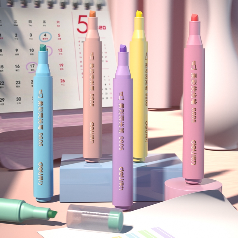 Set 6 Bút Dạ Quang Deli Pastel Retro Đầu Vát Thân Tam Giác Rửa Được Dùng Đánh Dấu Take Note Ghi Nhớ Trang Trí Xinh Xắn
