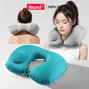 Gối kê cổ chữ u YOWXII cao cấp, Gối chữ u bơm hơi ngủ văn phòng, du lịch gấp gọn tiện dụng