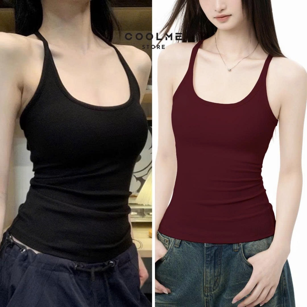Combo áo hai dây nữ ôm body bra tanktop chất cotton zip mịn co giãn tốt mặc hè thể thao Coolme- G07