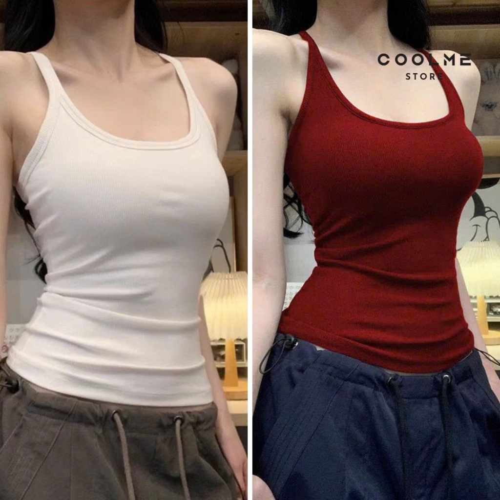 Combo áo hai dây nữ ôm body bra tanktop chất cotton zip mịn co giãn tốt mặc hè thể thao Coolme- G07