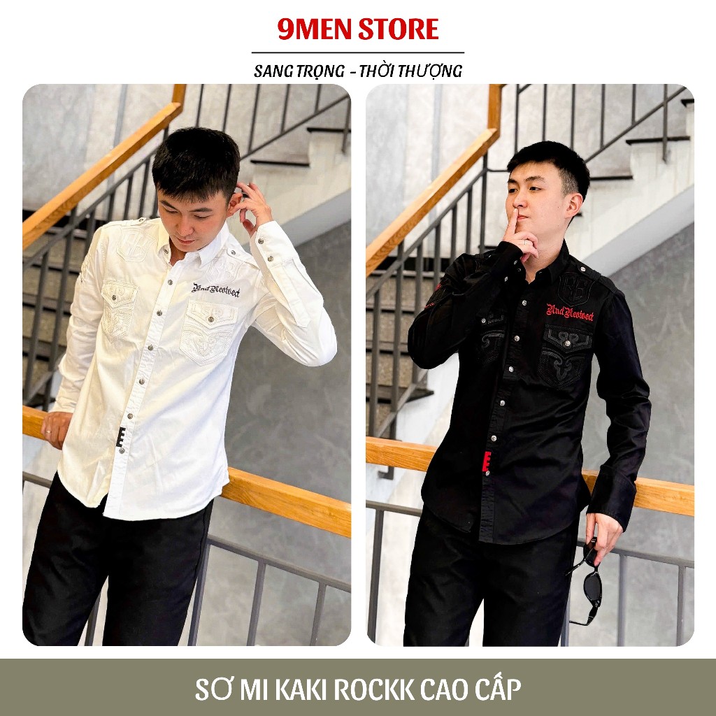 Sơ Mi Rock Classic Cao Cấp Thêu Họa Tiết Sư Tử Chỉ Ẩn - Vải Kaki Tôn Dáng, Cúc Kim Loại Đẳng Cấp 073