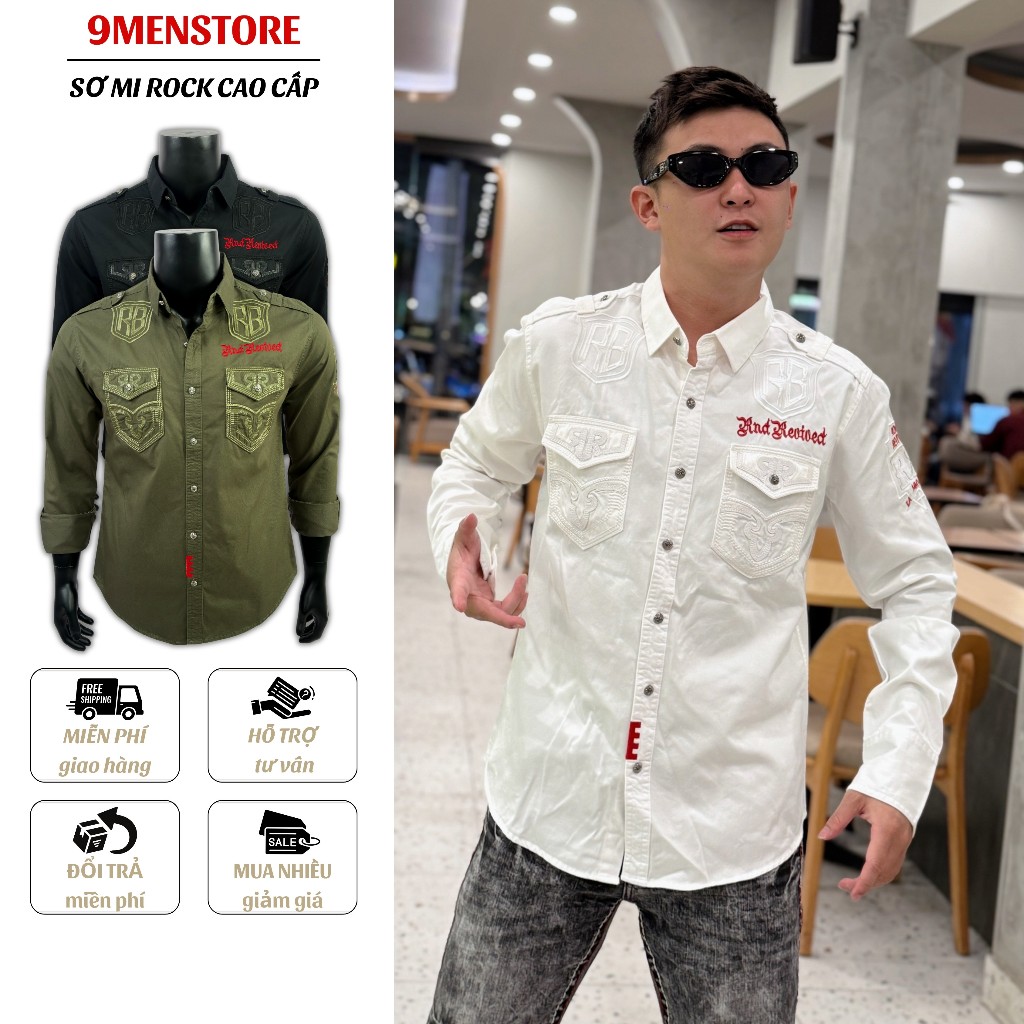 Sơ Mi Rock Classic Cao Cấp Thêu Họa Tiết Sư Tử Chỉ Ẩn - Vải Kaki Tôn Dáng, Cúc Kim Loại Đẳng Cấp 073