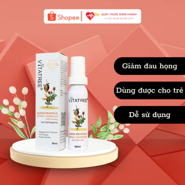 Xịt Keo Ong Vitatree Super Propolis Spray Complex with Honey 30ml Giảm Đau Họng Của Úc