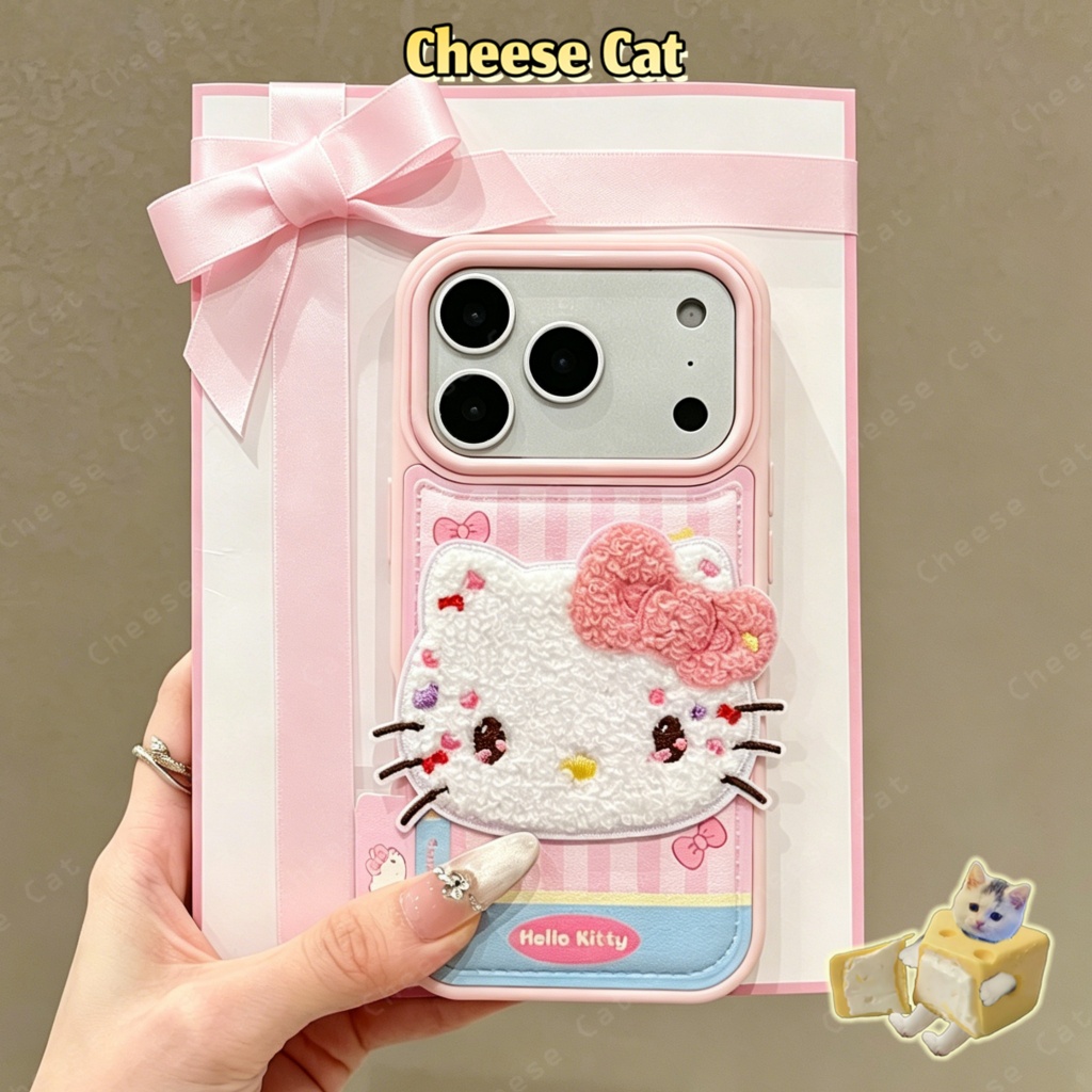 Dopamine Ốp iPhone màu hồng thêu hình Kitty cho iPhone 17 16 15 14 13 12 11 Pro Max 7 Plus Xs Max Vỏ điện thoại bằng da