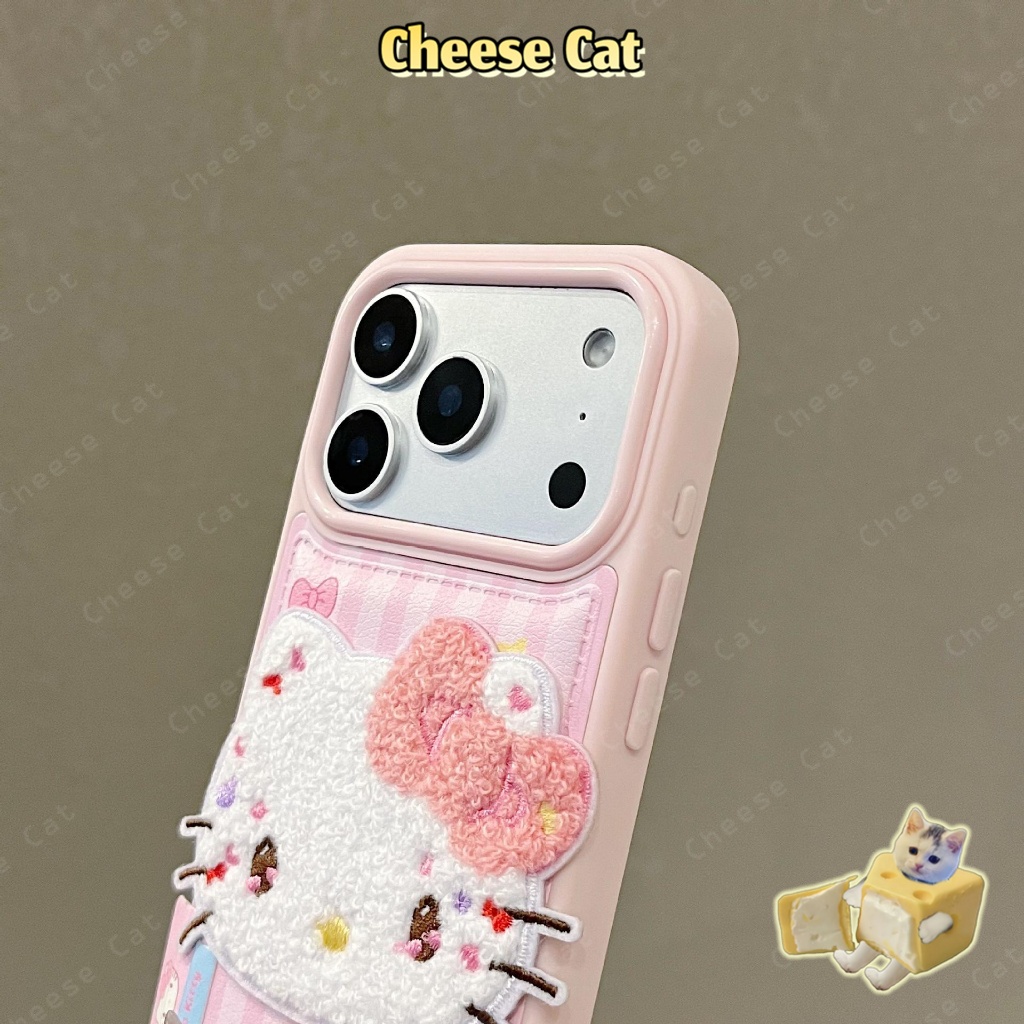 Dopamine Ốp iPhone màu hồng thêu hình Kitty cho iPhone 17 16 15 14 13 12 11 Pro Max 7 Plus Xs Max Vỏ điện thoại bằng da