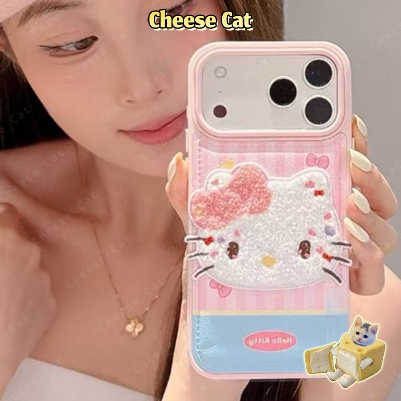 Dopamine Ốp iPhone màu hồng thêu hình Kitty cho iPhone 17 16 15 14 13 12 11 Pro Max 7 Plus Xs Max Vỏ điện thoại bằng da