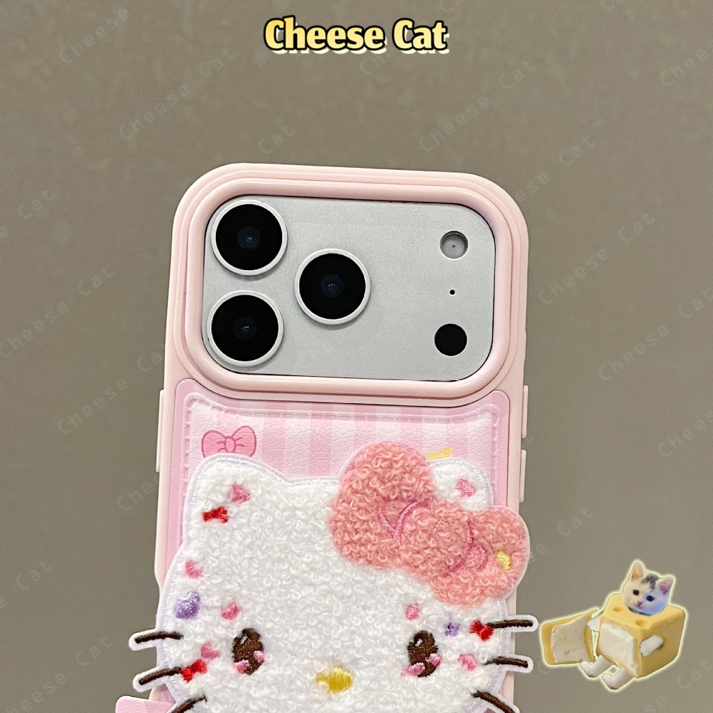 Dopamine Ốp iPhone màu hồng thêu hình Kitty cho iPhone 17 16 15 14 13 12 11 Pro Max 7 Plus Xs Max Vỏ điện thoại bằng da